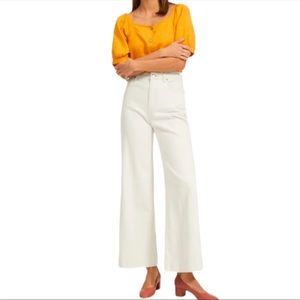 New Everlane Summer Wide Leg Jeans Ivory High Rise Womens 33 Cream White